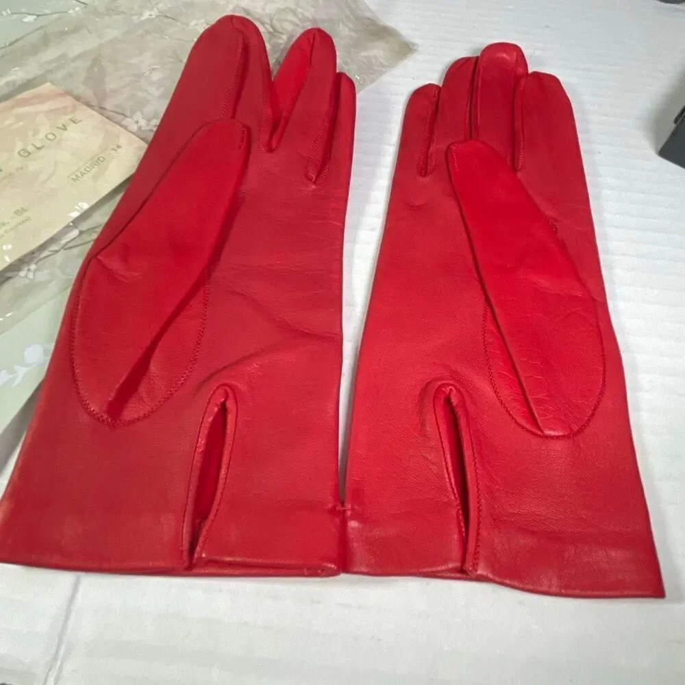 VTG Red leather gloves Madrid Manuel Pascual Moran glove maker